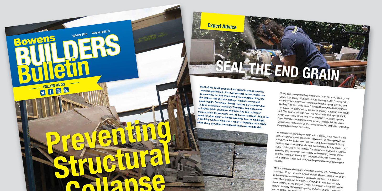 Bowens Builders Bulletin magazine featuring CUTEK timber oils