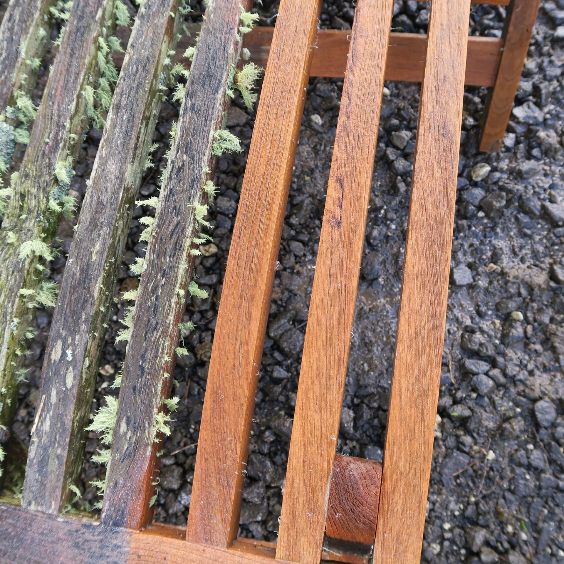 Before and after photo of cleaning timber deck with CUTEK Restore oil