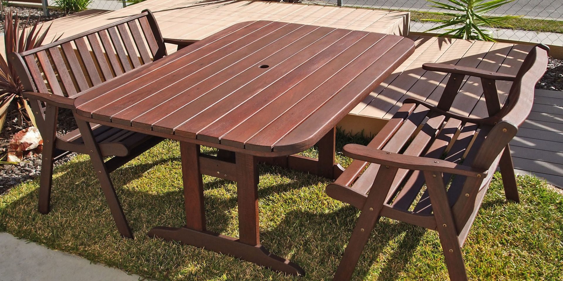 Restored outdoor wooden furniture set