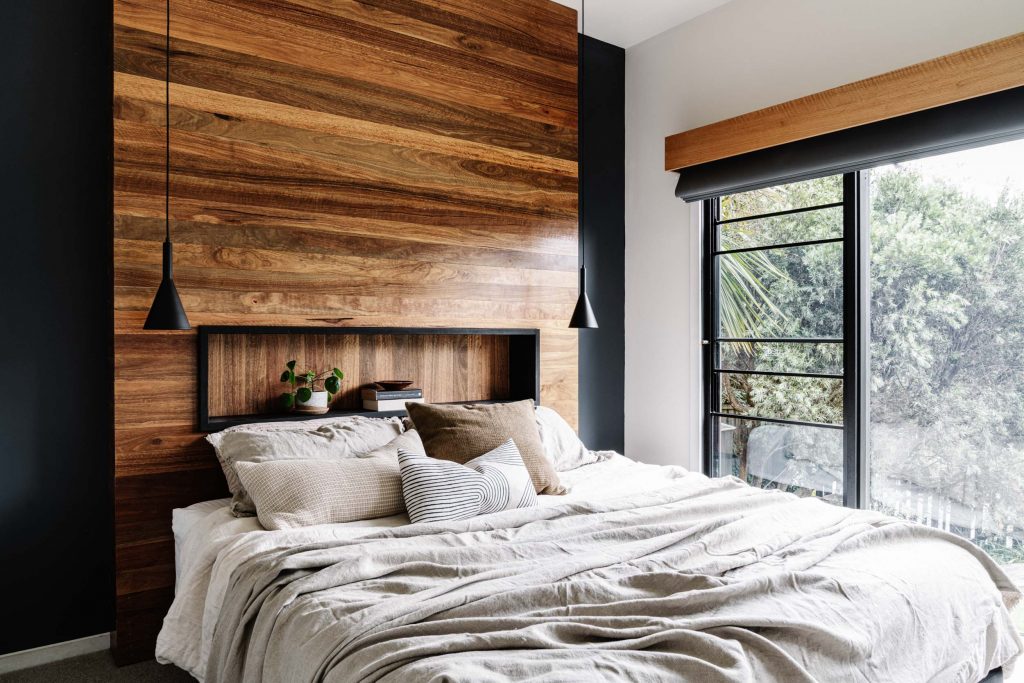 shows timber features on walls and incorporating warm tones with timber; photograph by Marnie Hawson